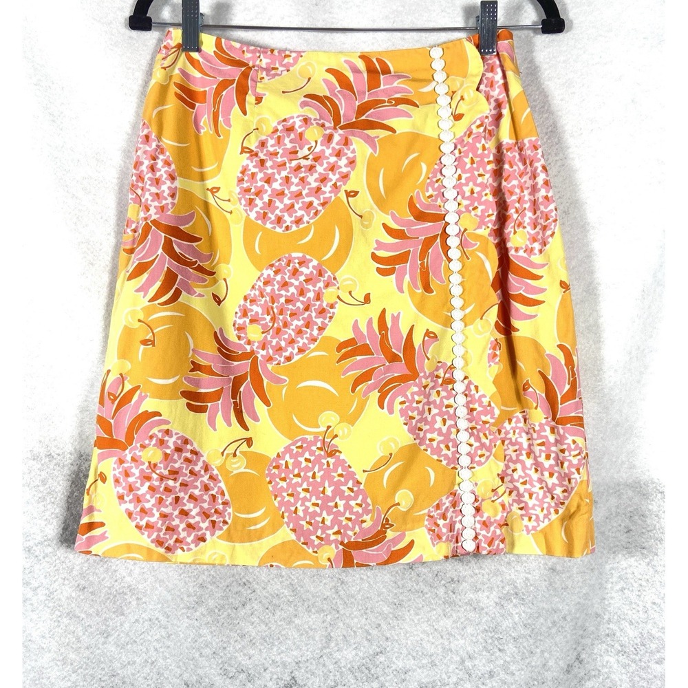 Vintage Lilly Pulitzer Skirt Women's 6 Yellow Pink Pineapple Print Embroidered